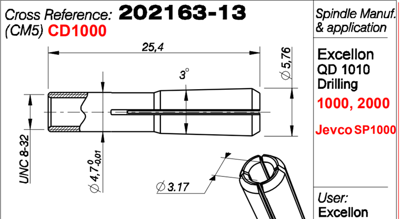 CD1000 collet  for excellon QD1000/1010/2000 spindle