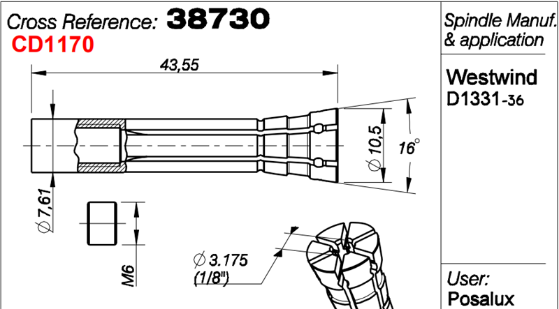 38730 Collet for westwind D1331-36 Spindle