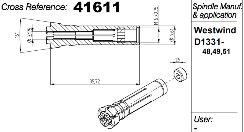 41611 Collet for Westwind 1331-48 Spindle